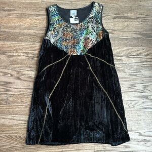 Sepai + Kopai Black Velvet Multicolor Sequin MiniDress Small NWT